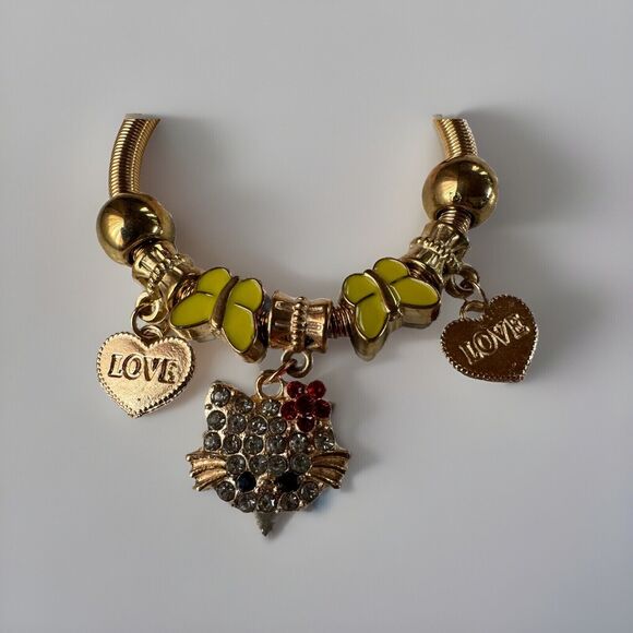 hello kitty kids charm Gold Tone Yellow Butterflies bracelet - Picture 2 of 4